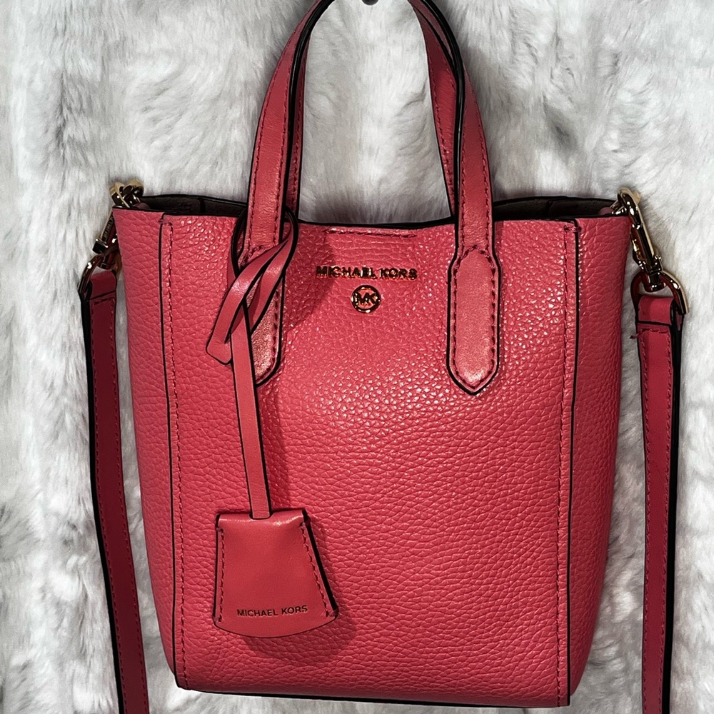 Michael Kors Pink Pebbled Leather Crossbody XS Tote w/ Adjustable Length Strap